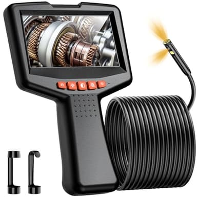 FINIBO Endoskopkamera mit Licht 5m, Dual Lens Endoskop mit 4.3-Zoll-IPS- Bildschirm, 8mm IP67 wasserdichte Inspektionskamera, 1080P HD Rohrkamera, Kanalkamera, 2600mAh Batterie