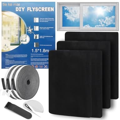 YADOBIG 3 Stück Fliegengitter Fenster 150 x 180 cm, Insektenschutz Fenster mit Klettband, Moskitonetz Fenster Ohne Bohren, Fliegennetz Fenster