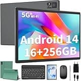 QDDQ Android Tablet,10 Zoll Tablet Android 14 mit Tastatur, 16GB+256GB, 1TB Expand, Octa-Core, 8000mAh, 2.4G/5G WiFi, 1280P FHD, GMS, 2 in 1 mit Tastatur Tasche, Maus, Stylus (Grün)