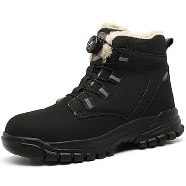 AOACOEBN Winter Sicherheitsschuhe Herren Arbeitsschuhe Damen leicht mit Drehknopf rutschfest Stahlkappenschuhe Wasserdicht Sicherheitsstiefel Warm Gefüttert Schutzschuhe，Schwarz，43 EU