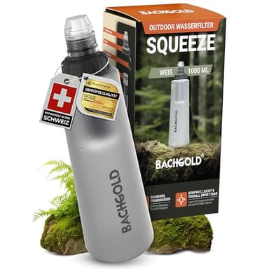 Bachgold® Squeeze Wasserfilter Outdoor – ultraleichter Wasserfilter (weiß) mit 500 L Kapazität | entfernt Bakterien, Viren & Mikroplastik | für Camping, Survival, Notfall, Bushcraft (Weiss, 1000 ml)