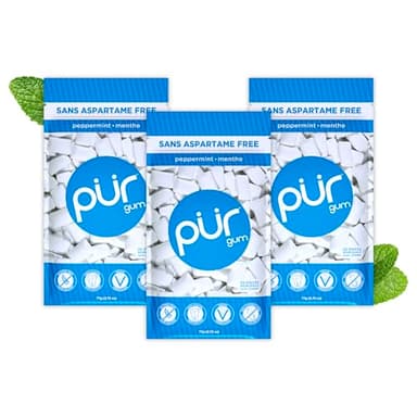 PUR Gum | Zuckerfreier Kaugummi | Mit Xylit | Vegan, Aspartamfrei & Glutenfrei | Natürlicher Kaugummi Mit Peppermint-Geschmack, 55 Stück (3er Pack)