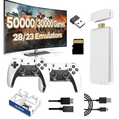 XIXIMENG M15 Retro Konsole Game Stick 50000+ Spielen 28 Emulator,4K HD Retro-Spielkonsole mit Zwei kabellose Controller,Plug and Play Wireless Videospielkonsole für TV,Geschenk für Erwachsene (128G)