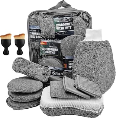 Auto Reinigungsset, 11Pcs Autowäsche Set Auto Waschen Set mit Reifenbürste,mehrzweck-reinigungstüchern, polierpad und Schwamm,innenreinigung weiche bürste für automovie