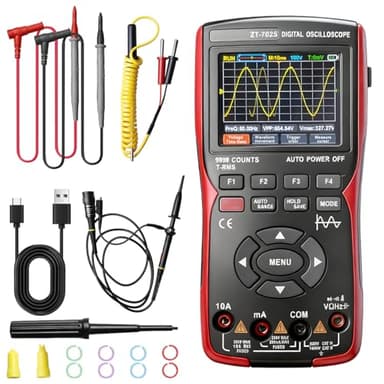 Handheld Oszilloskop, Digital Multimeter 9999 Counts Oscilloscope 10MHz Bandbreite 48MSa/s Abtastrate Strom Tester LED Oszilloskop mit Sonde, Auto-Kalibrierungsfunktion AC/DC Spannungstest