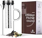 Cold Brew Kaffee Kalt Zubereiter - Große Glas Karaffe 1,5L für Eiskaffee und Eistee mit Deckel aus Edelstahl und engmaschigem Filter - BONUS Obstaufguss-Schlauch für Aroma Wasser mit Früchten