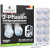 CLENESSO 2-Phasen Reinigungstabletten Kaffeevollautomaten (20 Stück) – Kaffeevollautomat Reinigungstabletten kompatibel mit Jura, Siemens, Melitta, uvm. – für optimale Reinigung & Pflege