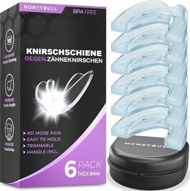 HONEYBULL Anti-Knirscher-Schienenset für leichtes und starkes Zähneknirschen, komfortable, individuell anpassbare Mundschiene für nächtliches Zähneknirschen, 6 Pack - Dick