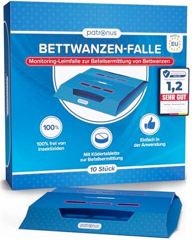 Bettwanzen-Falle [10 Stück] Bettwanzenfallen für die Befallsermittlung zur Bettwanzen-Bekämpfung - Monitoring-Klebefalle inkl. Köder mit starkem Lockmittel, Monitoring System hergestellt in der EU