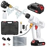 Akku Hochdruckreiniger, 24V Kabelloser Handgehaltene Hochdruckreiniger, mit 2 wiederaufladbaren Batterien, 6-in-1-Multifunktionsdüse, 5m Schlauch, für Auto, Terrasse, Rasenflächen