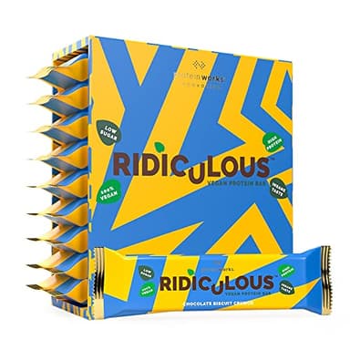 Protein Works - Ridiculous Vegan Proteinriegel | 15g Protein pro Riegel | Protein Riegel | Eiweißriegel | Schoko-Keks-Crunch | 9er Pack
