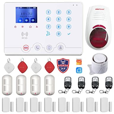 Wolf Guard W4Q-W03 WiFi + 4G Wireless Home Einbrecher Alarmanlage Kit Tuya Smartlife APP, mit Sirene Fenster Türsensor Bewegungsmelder RFID, Deutsch (Weiß)