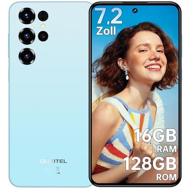 OUKITEL C68 Smartphone Ohne Vertrag Android 15-7,2 Zoll Display Handy Günstig 16GB+128GB /1TB, 6000mAh Akku Handy Ohne Vertrag, 64MP+8MP Kamera, Dual SIM Face ID/Fingerabdruck/OTG/GPS, Blau