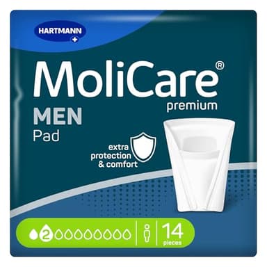MoliCare MEN Pad 2 Tropfen Diskrete Inkontinenzeinlagen für Männer, Schutz bei leichter Blasenschwäche, Sofort-Trocken-Gefühl, fortschrittlicher Hautschutz, Taschenform, 14 Stück