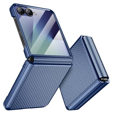 Doeshine für Samsung Galaxy Z Flip 7 Hülle [Not für Flip 7FE] mit Scharnierschutz & Displayschutzfolie, Rutschfester Textur, Hard PC Militär Stoßfest Schutzhülle Kratzfest Rugged Cover (Mint Blau)