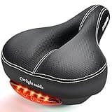 DAWAY C99 Fahrradsattel Damen & Herren - Bequemer, breiter MTB-Sattel aus hochwertigem Leder mit integriertem Rücklicht, Dual-Federung und weichem Memory-Schaum, kompatibel mit den meisten Fahrrädern