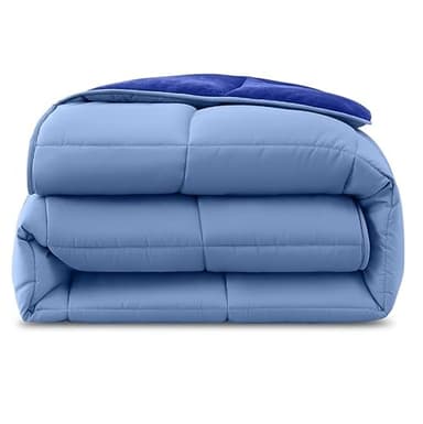 wometo Plüsch Steppbett Ganzjahresdecke Wende-Design ca. 135x200 – dunkelblau & blau – warme Winterbettdecke kuschelig & weich I ohne Bezug verwendbar I Oeko-TEX Zertifiziert