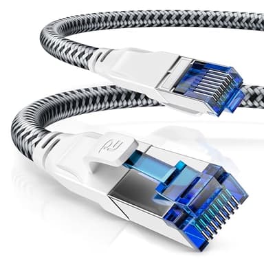 CSL - 20m Netzwerkkabel CAT 8 - LAN Kabel Patchkabel - Baumwollmantel - CAT8.1 High Speed Gigabit Ethernet Cable - 40 Gbits - S/FTP PIMF - RJ45 Stecker - Cat6 Cat7 Cat8 komp - 20 Meter - weiß