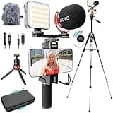 Movo iVlogger-PRO Vlogging-Kit mit Vollständigem Stativ für iPhone/Android – YouTube-Starter-Kit für Content Creator – Zubehör: Handy-Stativ, Handy-Halterung, RGB-Licht und VXR10 Richtmikrofon