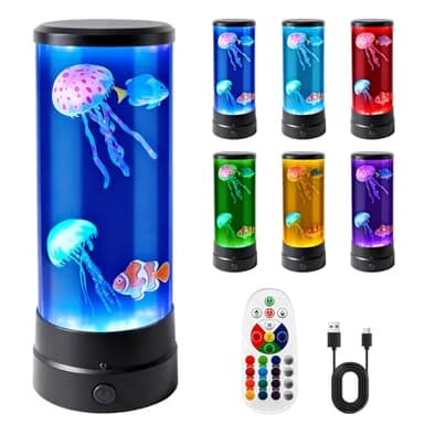 LED Quallen Lampe 17 Farben & 4 Lichtmodi mit Fernbedienung, Quallenlampe 3-Helligkeit Stimmungslicht, Jellyfish Lamp, Quallenlampen für Kinder und Erwachsene, Bürodekoration Wohnraumdekoration