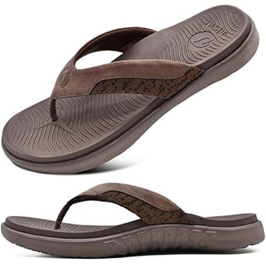 ONCAI Herren Flip Flops Sommer Sport Dusch Schwimmbad Strand Männer Zehentrenner Sandalen Badelatschen Mit Orthopädie Arch Support Gummifußbett Braun Größe 43