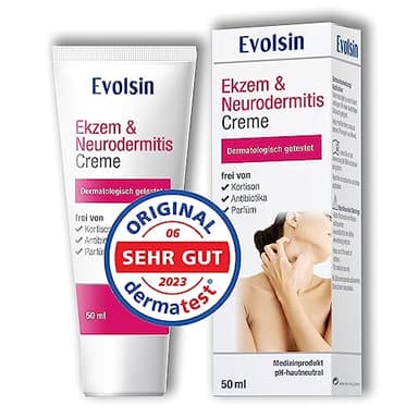 Evolsin® Ekzem & Neurodermitis Creme I OHNE KORTISON I Lotion, Salbe für gereizte, trockene, juckende und irritierte Haut I Bei Juckreiz I dermatologisch getestet