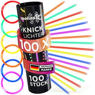molinoRC 100x Knicklichter Party Set - [EXTRA HELL] - Knicklichter Kinder - 100 Verbinder für Armringe + Figuren - Perfekt für Geburtstag, Party, Festival - Leuchtstäbe, Glow Sticks