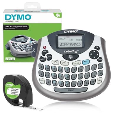 YMO LetraTag LT-100T Beschriftungsgerät | Tragbares Etikettiergerät mit QWERTZ Tastatur | silber | Ideal fürs Büro oder zu Hause
