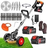 ZJS Akku Rasentrimmer Mit Akku 21V Elektrischer Akku Freischneider 4.0AH Akku-Batteriebetriebener Garten-Rasen-Unkraut-Trimmer Motorsense Akku Gartenkantenfräser mit 3 Arten Klingen für Garten,Hof
