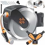 KESSER® Schlauchtrommel mit Gartenschlauch 20m | Wasserschlauchtrommel zur Wandmontage | Wandhalterung | 180° schwenkbar & automatische Aufrollung | Wand-Schlauchbox inkl. 7-Funktionen Handbrause