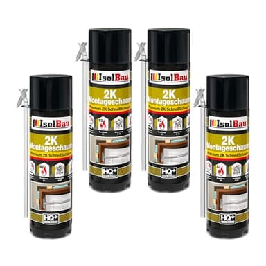 Isolbau 2K Montageschaum B2 Zargenschaum - Premium PU-Schnellschaum für Türen, Fenster, Dämmung & Montage - 4 x 400 ml