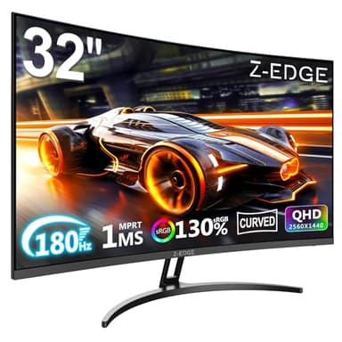 Z-Edge 32 Zoll QHD Curved Gaming Monitor 180Hz 1ms MPRT 2K 2560x1440 16:9 VA 1500R Curved Bildschirm, 280cd/m² Helligkeit, FreeSync, DisplayPort (180Hz) & HDMI (144Hz), Schwarz