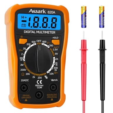 Assark Digital Multimeter, Voltmeter Batterietester Spannungsprüfer für AC/DC Spannung DC Strom Durchgang Widerstand Diode, Strommessgerät mit Hintergrundbeleuchtetem LCD-Display