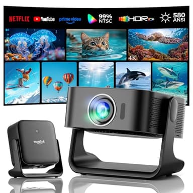 [Smart TV OS & HDR10+ & 3D Sound] 4K Beamer mit WiFi 6 und Bluetooth 5.4, Built-in Smart OS & Apps & Dual Lautsprecher, Projektor 1080P Native Auto Focus & Keystone, Home Movie Beamer - Schwarz