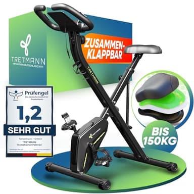 Neu Tretmann Hometrainer fahrrad Klappbar Set-extra bequem & leise- [RelaxFoam] bis 150KG Belastbar Ergometer, Heimtrainer fahrrad, Ergometer Heimtrainer Senioren, Fitnessbikes