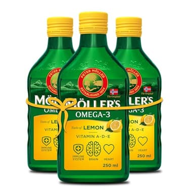 Möller's Omega 3 Lebertran Öl | Nordic Nahrungsergänzung mit EPA, DHA, Vitamin A, D, E | Superior Taste Award | Hochreiner natürlicher Lebertran | 165 Jahre alte Marke | Zitrone | 3 x 250 ML