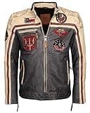 Top Gun Herren Lederjacke Mit Stickereien Tg-1005 Navy/Offwhite/Bordeaux,XL