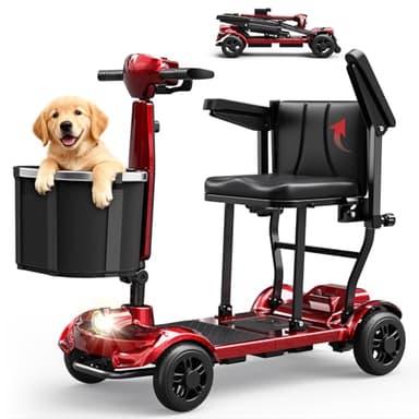 4-Rad Elektromobil Klappbar Leicht für Senioren 19.3kg, 10.4Ah+13Ah Doppelbatterie, Leichtgewicht Rollstuhl Elektrisch Faltbar, 46km Reichweite, Klappbarer Reise-Mobilitätsscooter, Flugzeuggeeignet