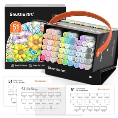 Shuttle Art Alkohol Marker, 50 Pastell doppelseitiges Alkohol Marker Stifte Set mit Pinsel- und Meißelspize, Graphic Marker Stifte für Kinder & Erwachsene, Alkohol Stifte zum Zeichnen,Illustration