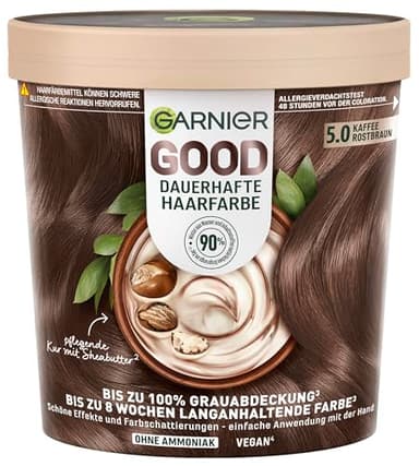 Garnier GOOD Dauerhafte Haarfarbe 5.0 Kaffee Rostbraun – Coloration ohne Ammoniak, bis zu 100% Grauabdeckung, 1 Stk.