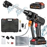 Kabelloser Hochdruckreiniger, 24V Tragbarer Akku Hochdruckreiniger, 6 in 1 Multidüse mit 2 Wiederaufladbaren Batterien für Autos, Fenster, Rasen, Gärten, Pools