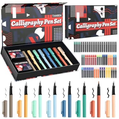 Kalligraphie-Stift-Set, Füllfederhalter mit 8 verschiedenen austauschbaren Federn mit 60 Tintenpatronen (12 Farben) zum Schreiben und Zeichnen, Kalligraphie-Sets für Anfänger Kinder und Erwachsene.
