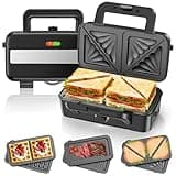 Sandwichmaker 3 IN 1, 1200W & 5-Gang-Temperaturregelung Waffeleisen, Sandwichtoaster, Kontaktgrill mit 3 Antihaftplatten für Sandwich, Waffeln, Fleisch, LED-Leuchten, Cool-Touch-Griff