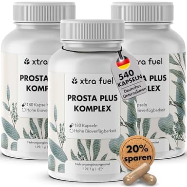 Prosta Plus Komplex - 540 Prostata Kapseln - einzigartige Formel aus Kürbiskern-, Sägepalmen-, Brennselwurzelextrakt mit Zink, Vitamin E & Selen - vegane Prostata Komplex Kapseln - 3er Pack