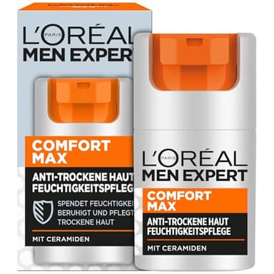 L'Oréal Men Expert Gesichtspflege gegen trockene Haut für Männer, Feuchtigkeitsspendende Feuchtigkeitscreme für strapazierte Haut, Gesichtscreme für Herren mit Ceramiden, Comfort Max, 1 x 50 ml