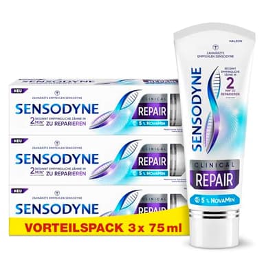 Zahnpasta - Sensodyne Clinical Repair, Zahncreme für empfindliche Zähne mit 5 % NovaMin, für langanhaltende Linderung, 3x75ml