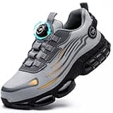 Sicherheitsschuhe Herren S3 Leicht Drehknopf Arbeitsschuhe Stahlkappenschuhe Atmungsaktiv rutschfeste Sportlich Safety Shoes Anti-Smash Anti-Punktur Mode Grau 43 EU
