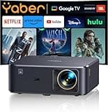 Beamer 4K mit Android TV 11.0, Sound by JBL, Dolby Audio, NFC, Autofokus, Auto Trapezkorrektur, WiFi6, Bluetooth, YABER K2s 1000 ANSI 1080P Full HD Beamer Heimkino Outdoor 300" Display Video Projektor