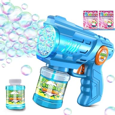 Seifenblasenmaschine Kinder Seifenblasen Pistole mit LED Licht Seifenblasenpistole Elektrisch mit 110 ML Tank Blau Automatische Bubble Machine für Kids Geschenk Geburtstag Party Hochzeit (Blau)