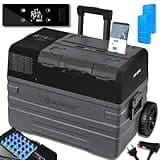 KESSER® Kompressor Kühlbox elektrisch Gefrierbox, 42 Liter Mit APP-Steuerung USB-Anschluss 12/24 V 230V, +Teleskopstange, 2x Kühlbox Räder Kühlschrank Kühlung bis -20 °C für Auto, Lkw, Boot + Kühlakku